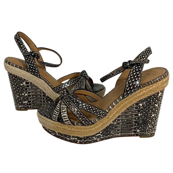 COACH Dalton Snakeskin / Braided Jute Espadrille Wedge Sandals Womens SZ 6 FLAW - Picture 1 of 8